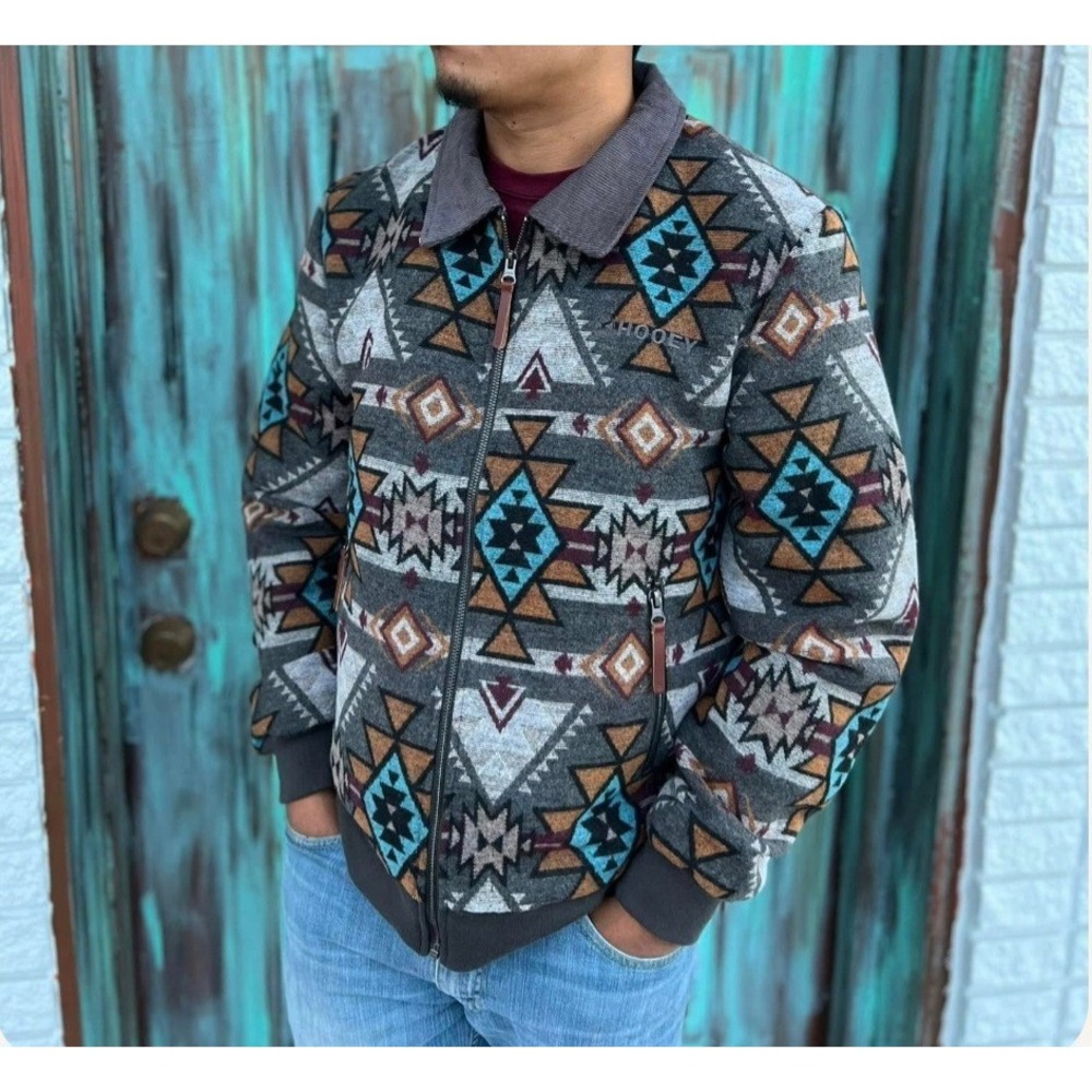 Hooey Presidio Aztec Southwestern Geometric Full Zip Bomber Jacket Size M